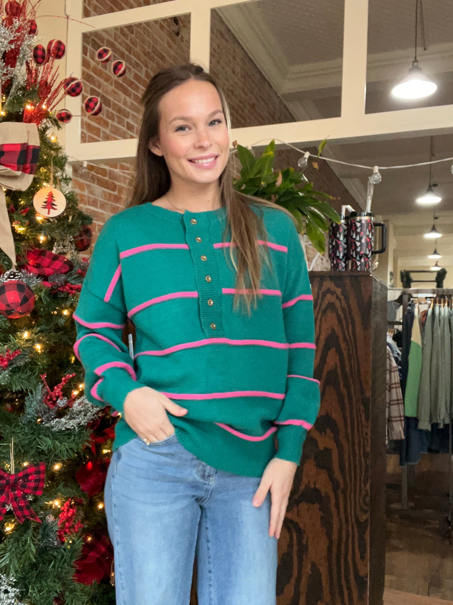 Green/Pink Stripe Sweater