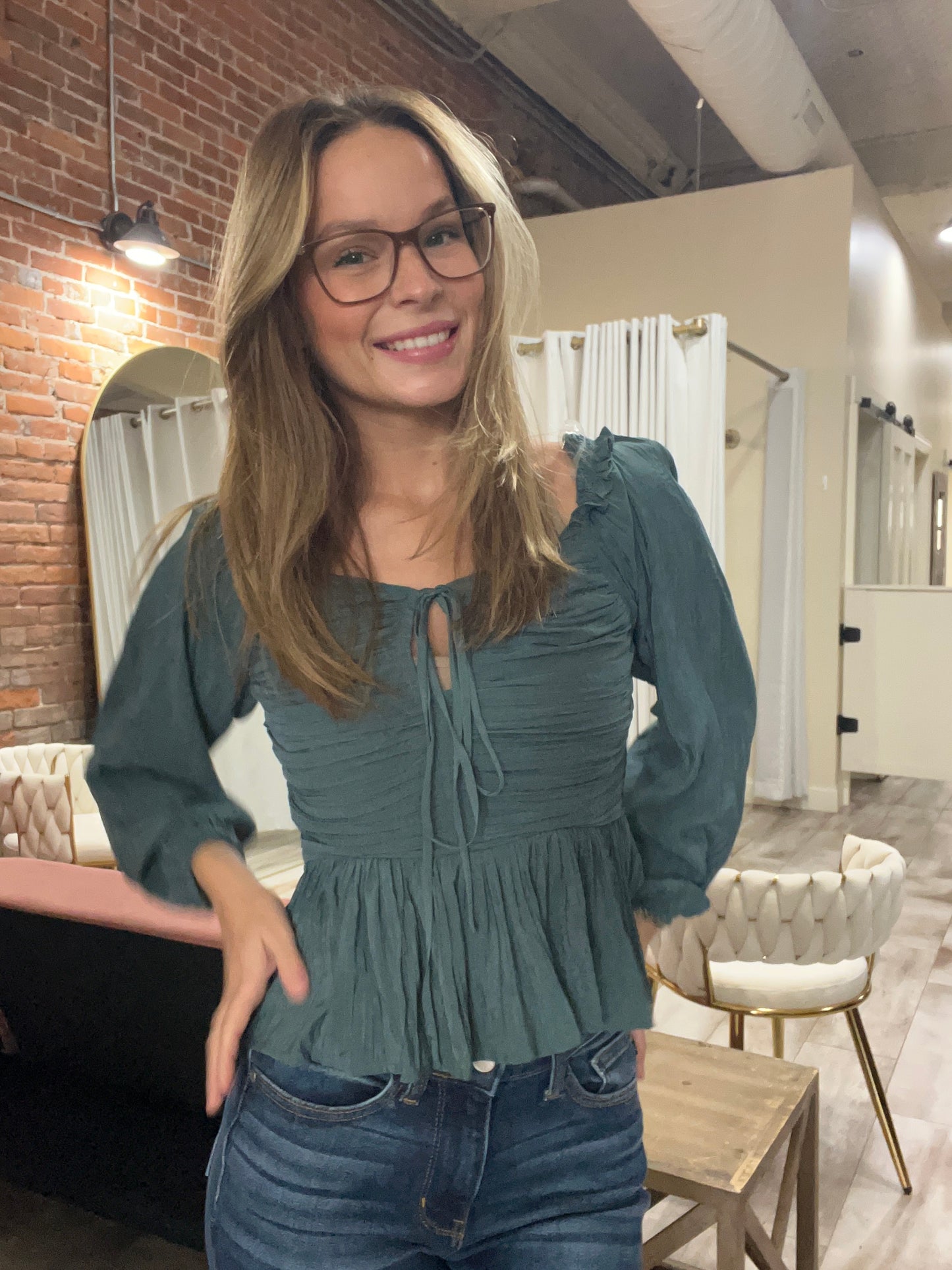 Teal Ruched Blouse