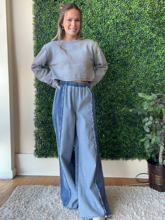 Cut Seam Wide Leg Jeans