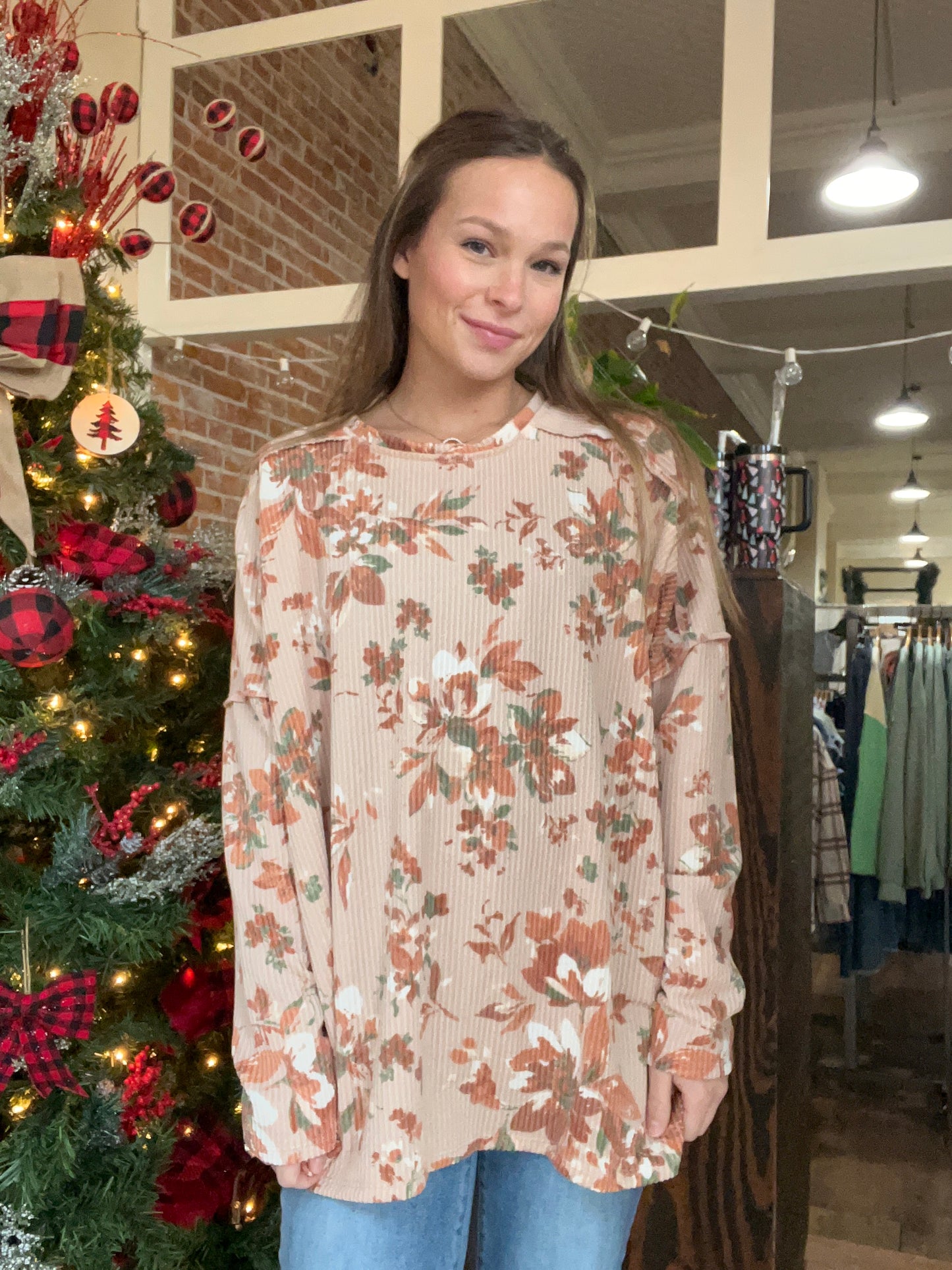 Floral ribbed top