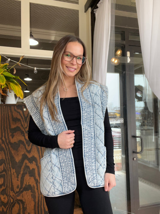 Quilted denim vest