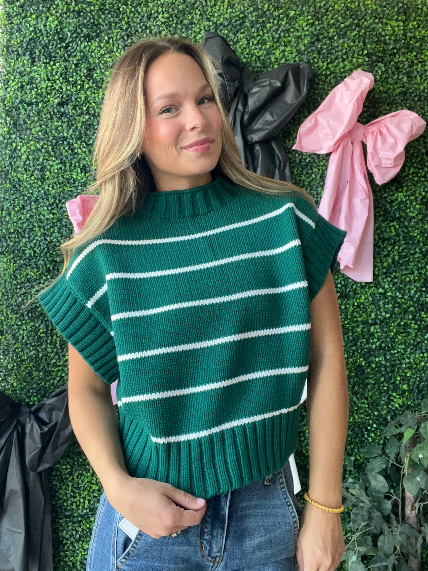 Stripped Mock Neck Sweater