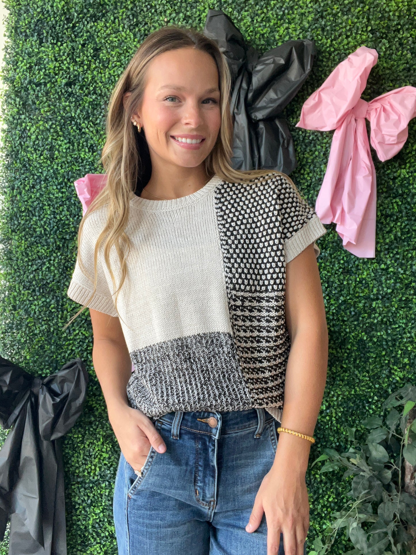 Colorblock Short Sleeve Sweater