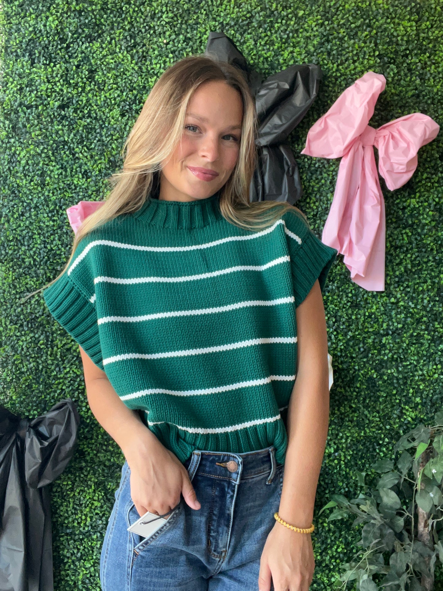 Stripped Mock Neck Sweater