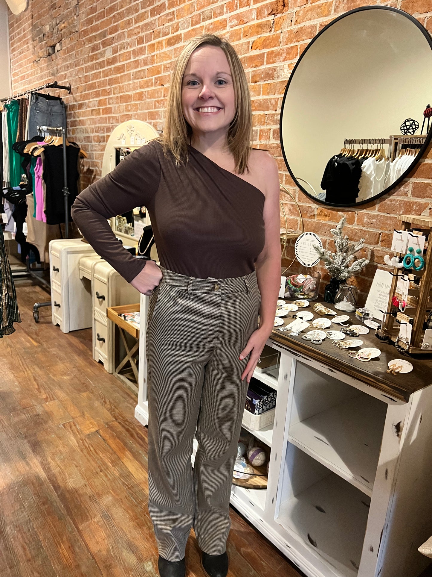 Houndstooth Straight Pants