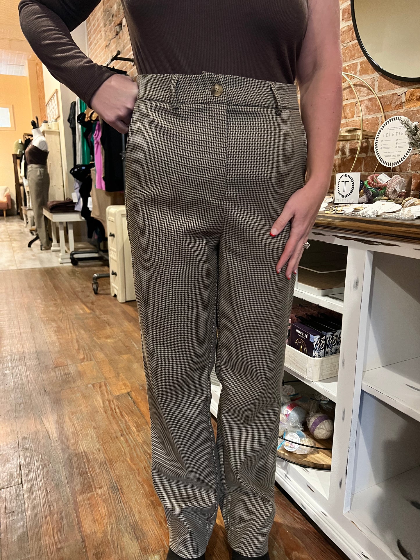Houndstooth Straight Pants