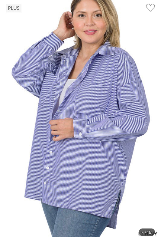 Oversized Stripe Button Blouse