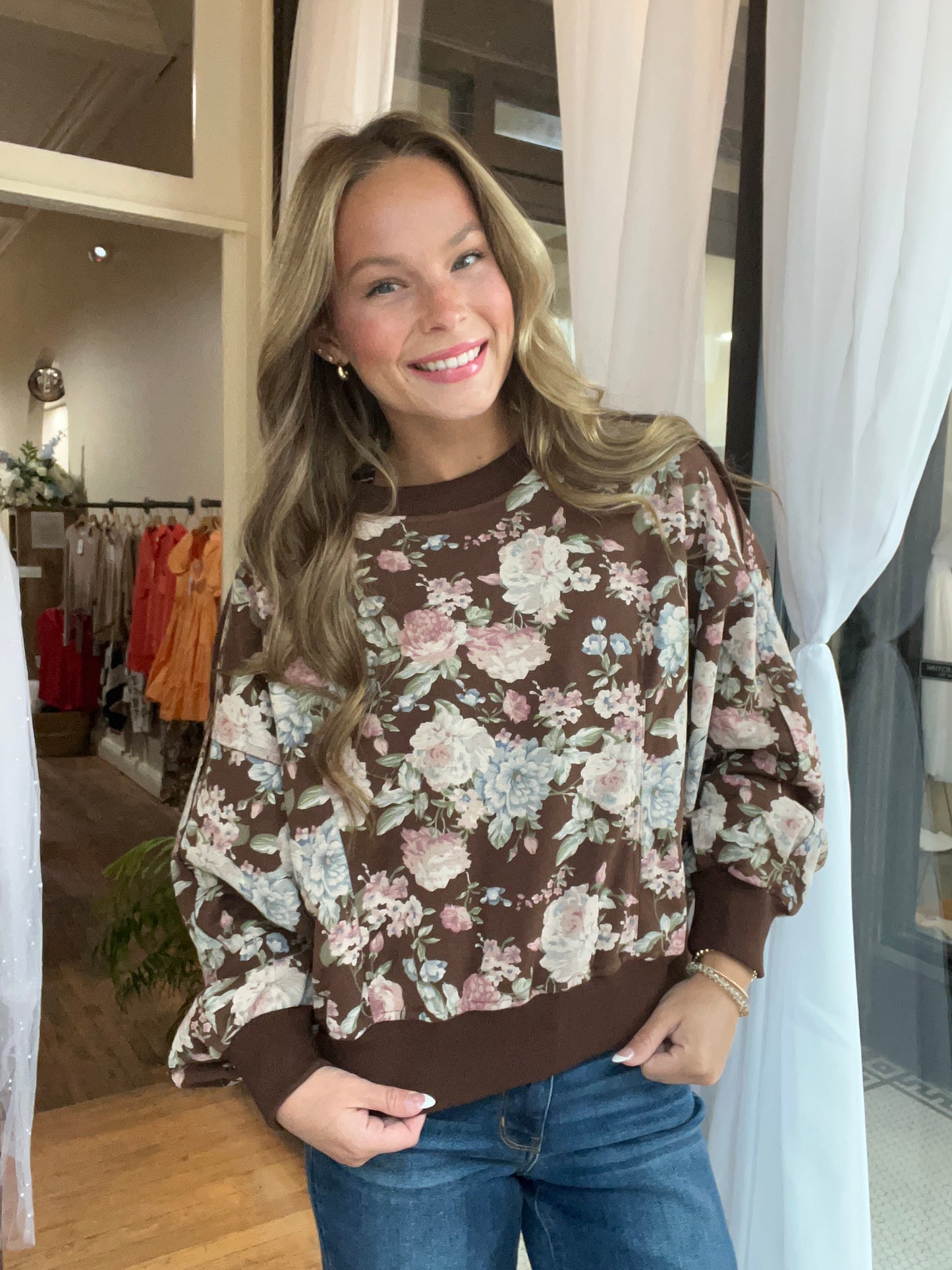 Floral fleece sweater