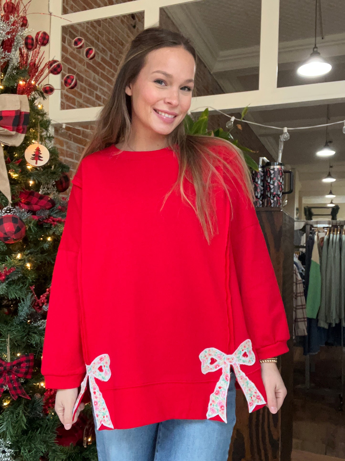 Floral Bow Baggy Sweatshirt