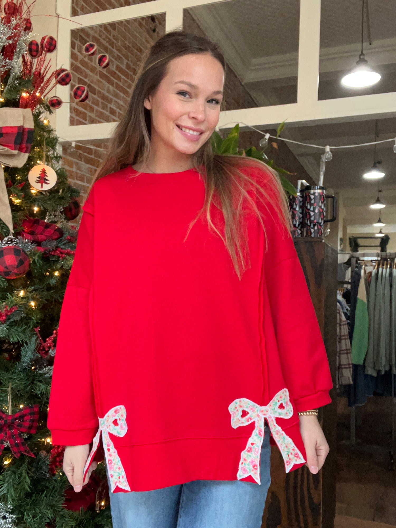 Floral Bow Baggy Sweatshirt