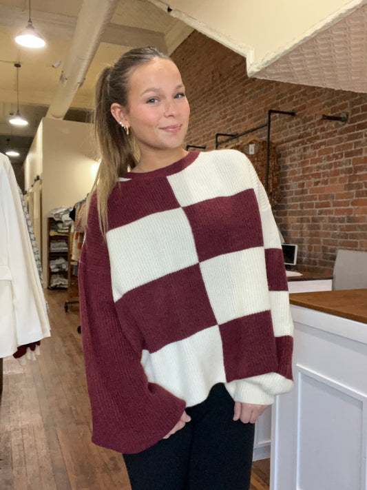 Wine Checkered Sweater