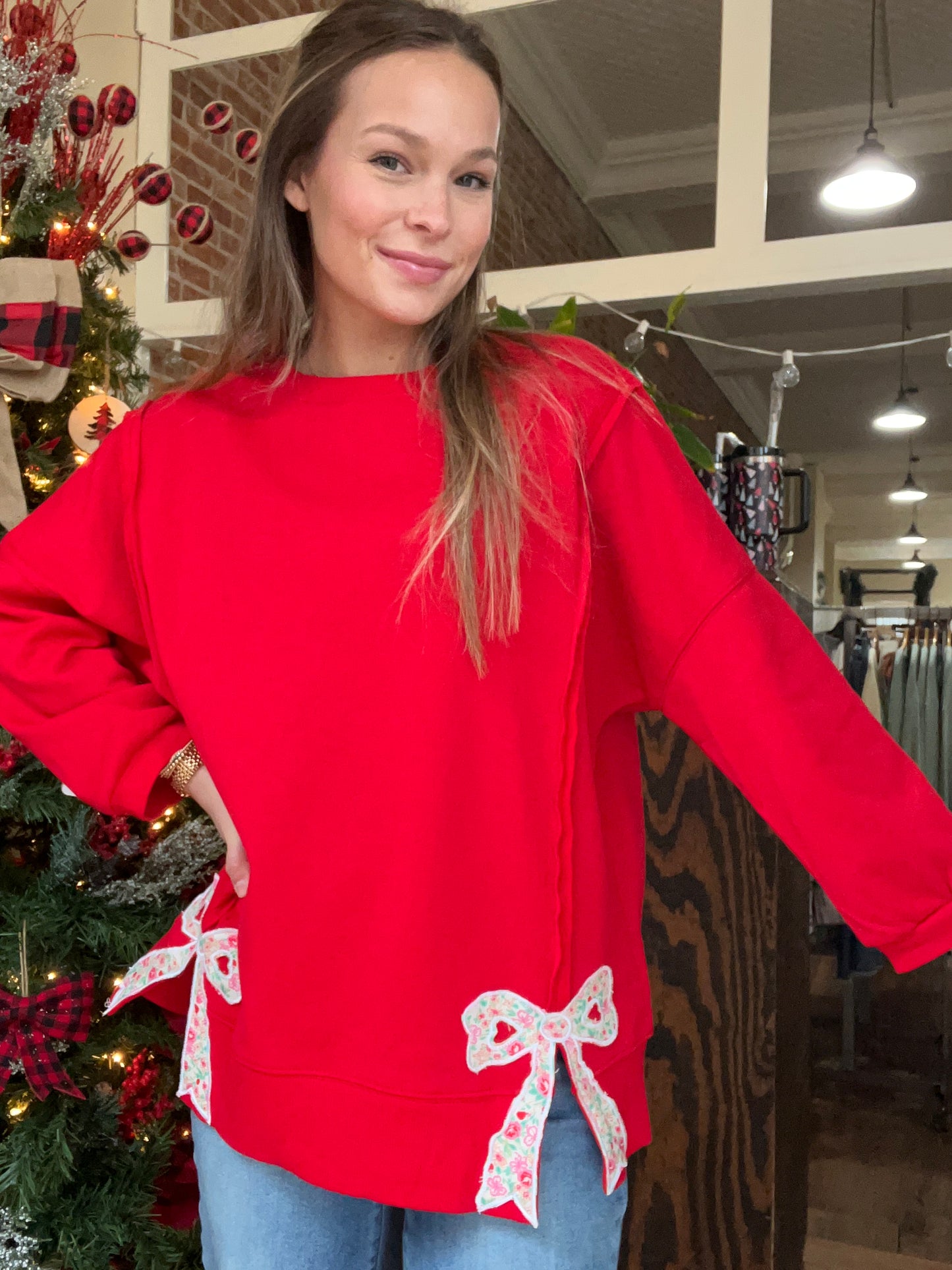 Floral Bow Baggy Sweatshirt