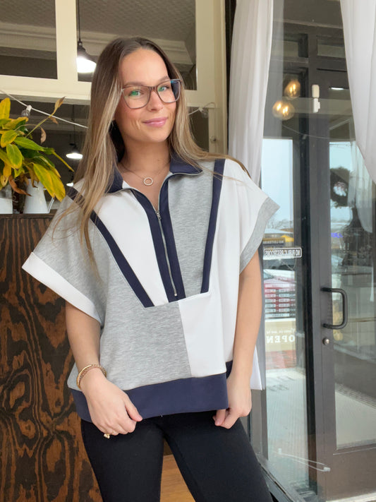 Grey/Navy Sleeveless Pullover