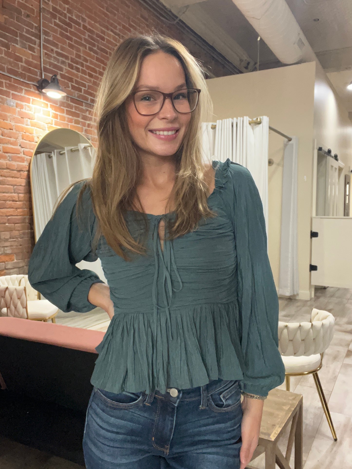 Teal Ruched Blouse