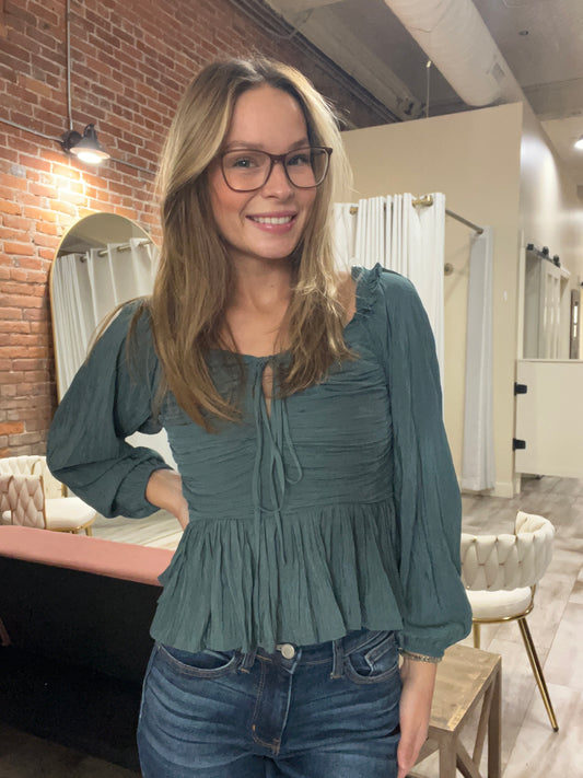 Teal Ruched Blouse