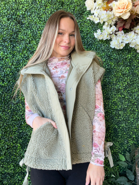 Olive Sherpa Vest
