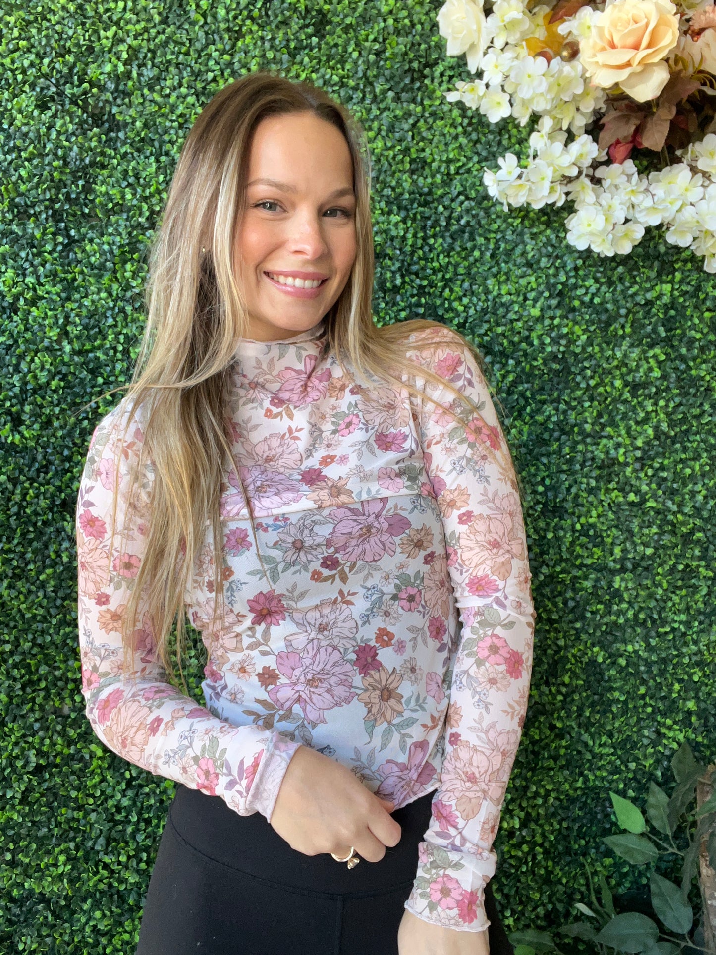 Floral mesh long sleeve