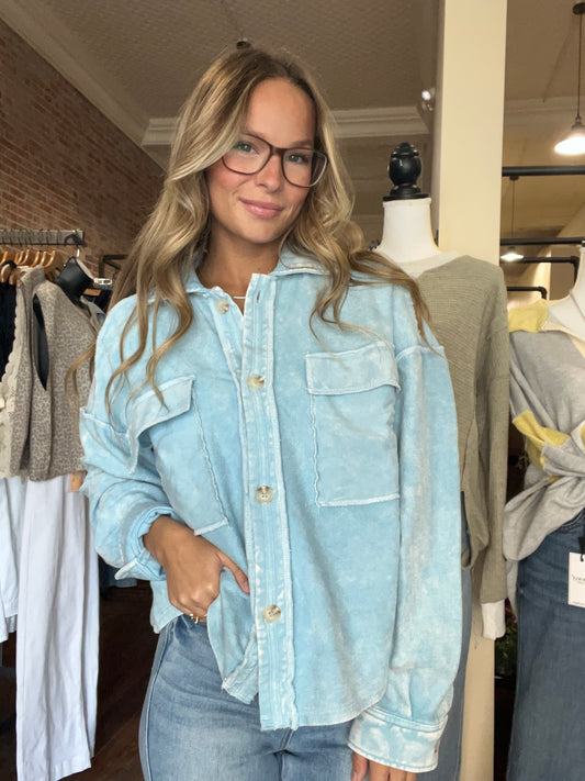 Raw Edge Button Down Shacket