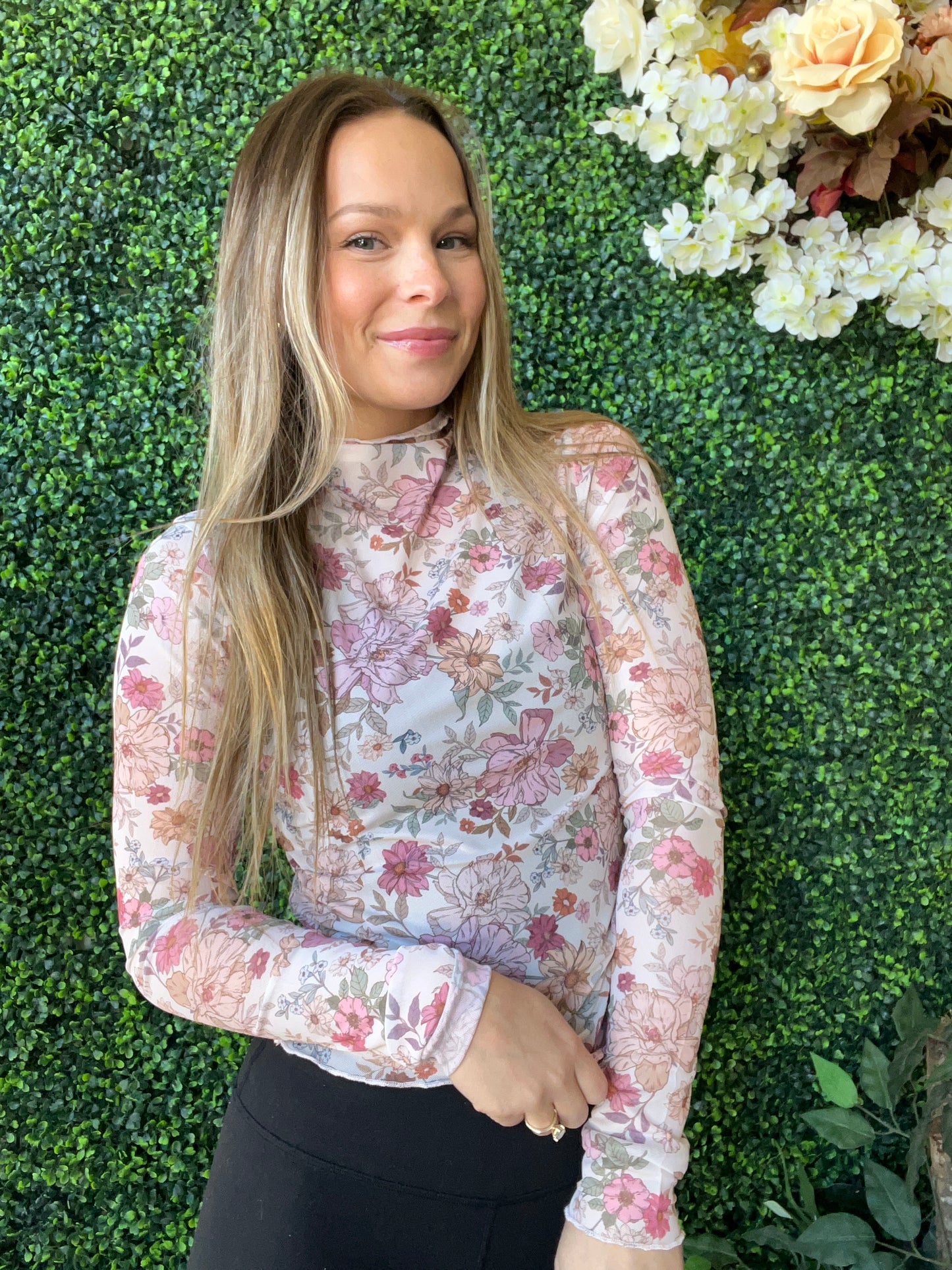 Floral mesh long sleeve