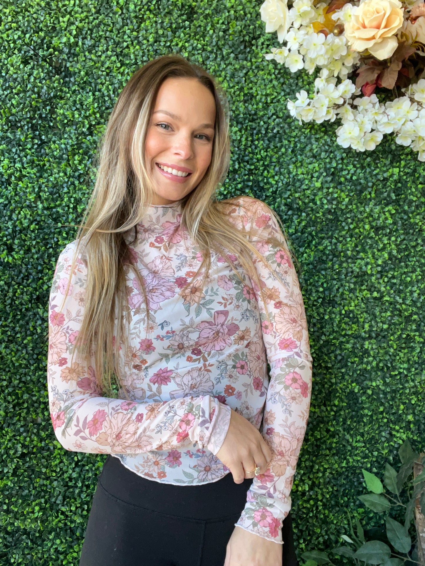 Floral mesh long sleeve