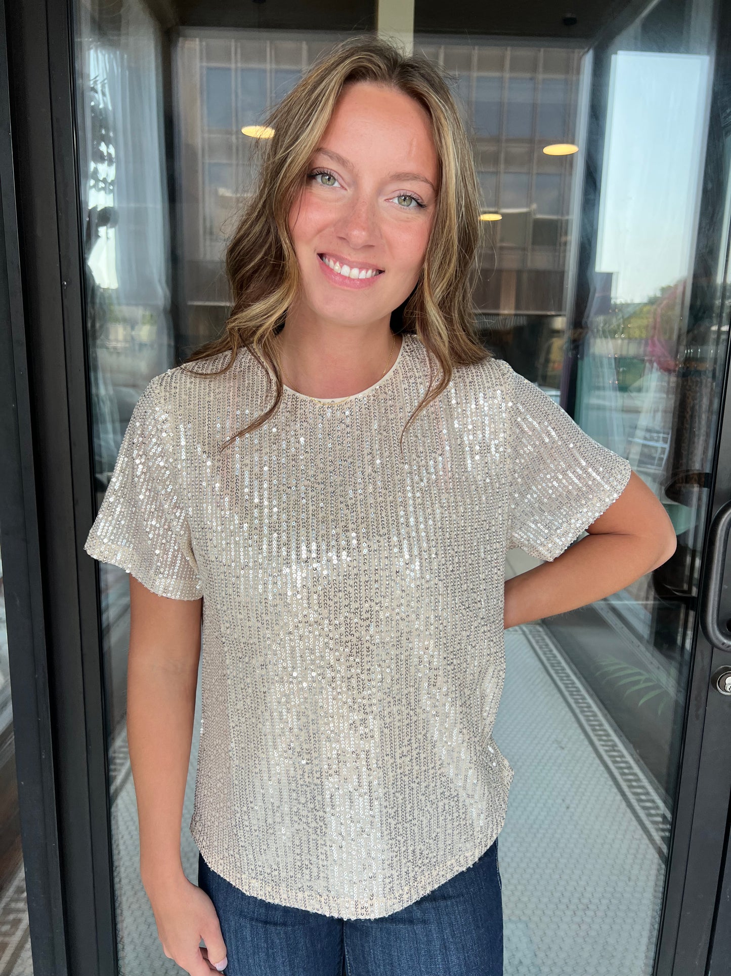 Taupe Sequin Top